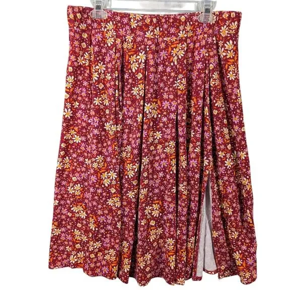Draper James RSVP Skirt Womens Large Red Floral Pleated Midi Stretch Boho Spring - Picture 1 of 8